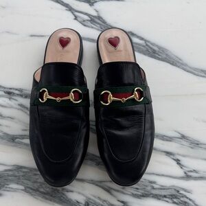 Gucci Black Leather Slides with Gold Hardware